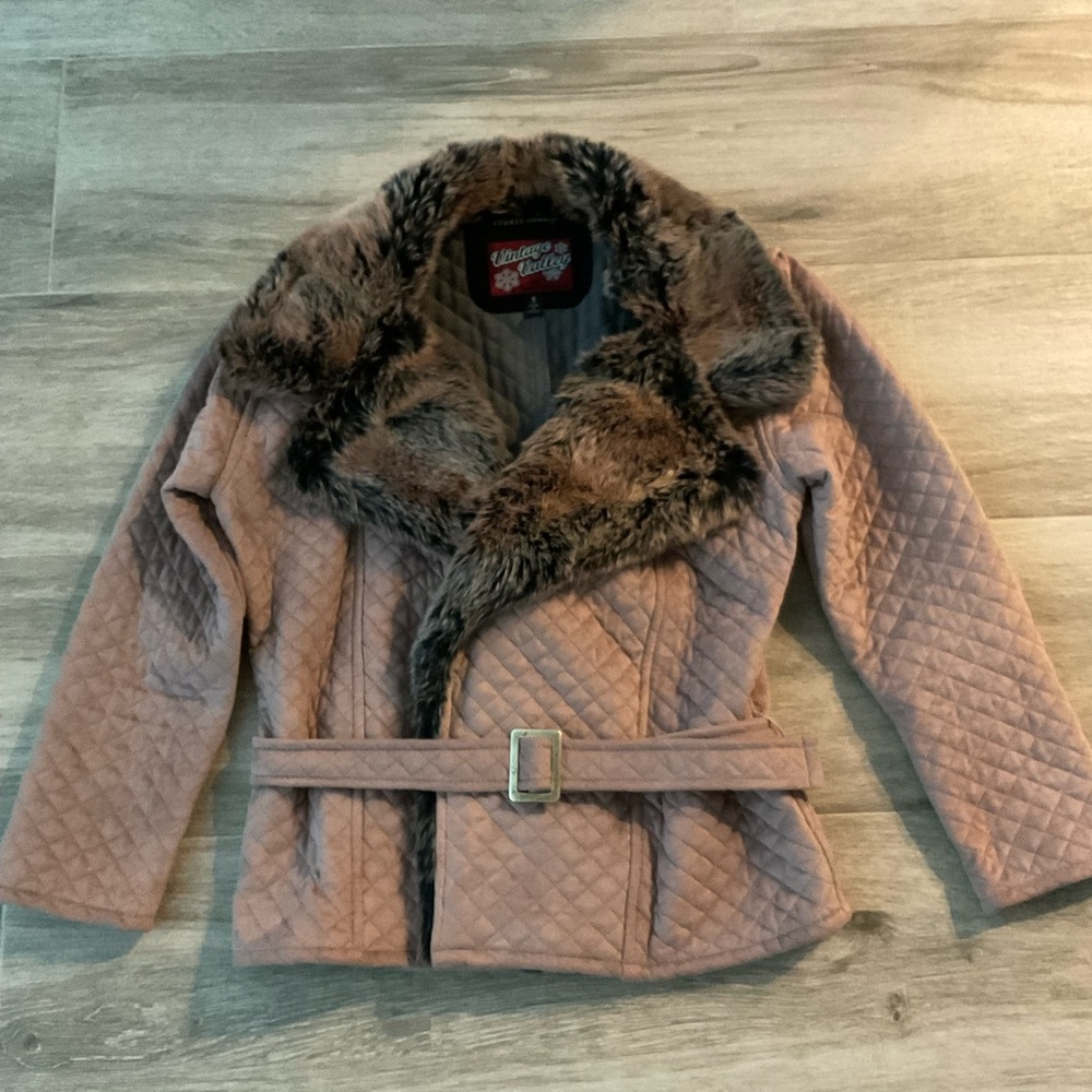 Fleece Belted Jacket with Faux Fur Collar